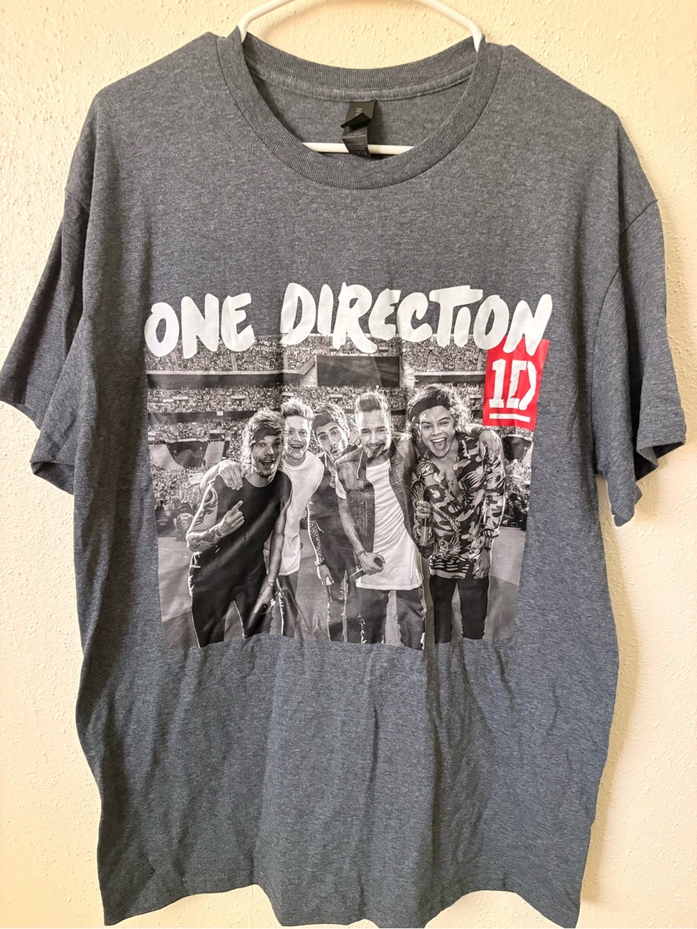 1D One Direction Crewneck Tee in Heather Gray with Red Accent